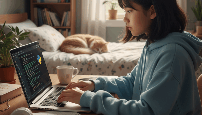girl coding at home cropped