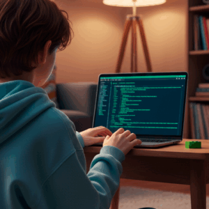 cropped child coding at home
